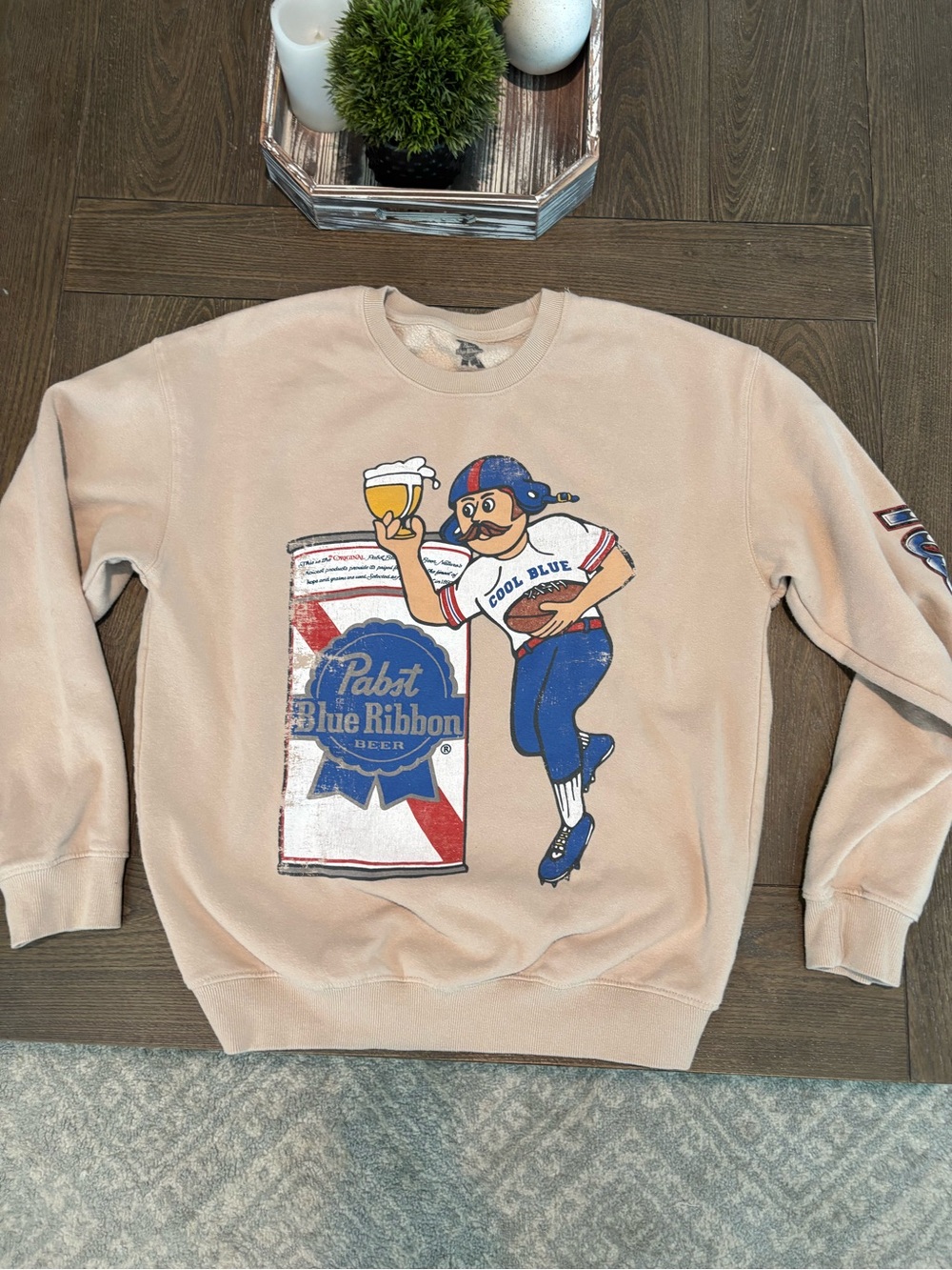 Beige Graphic Crewneck Sweater